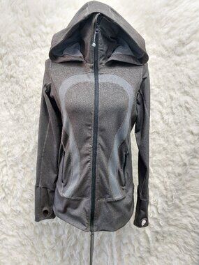 Lululemon Athletica Stride Jacket Heathered Coal Grey Zippered Pockets 10